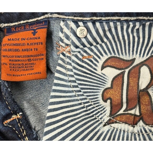 Rock Revival Jeans 27 Straight Y2K Thick Stitch Flap Pockets Designer Streetwear - Picture 7 of 7